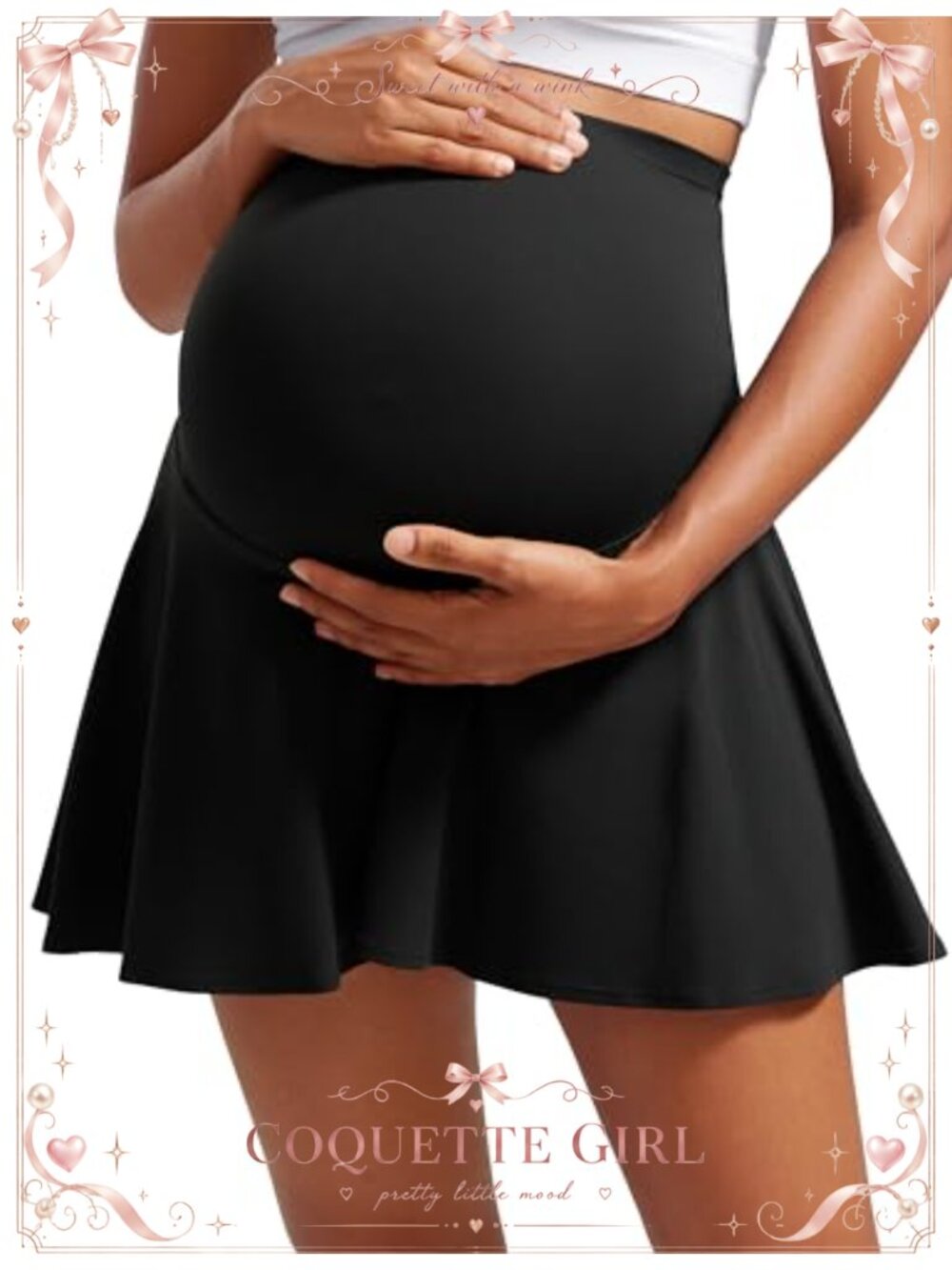 Maternity Flowy Tennis Skirt with Built-In Shorts & Pockets